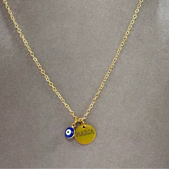 Dainty Personalized pendant and blue evil eye necklace Goldfilled - Picture 3 of 3